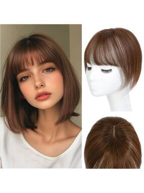Brown Short Bob Wig with Fringe - Women Hair